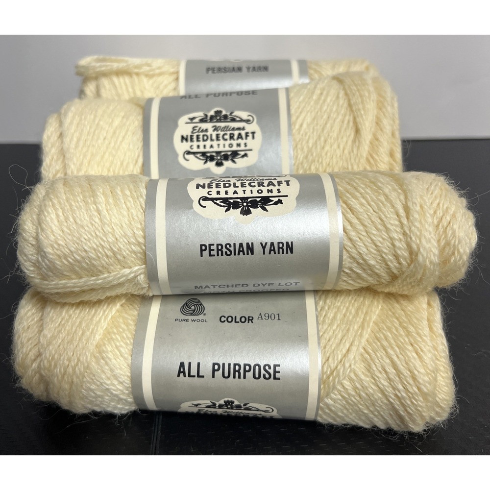 Elsa Williams Persian Yarn 100% Wool Needle Craft Skein Ivory 40 Yds Each Lot 7